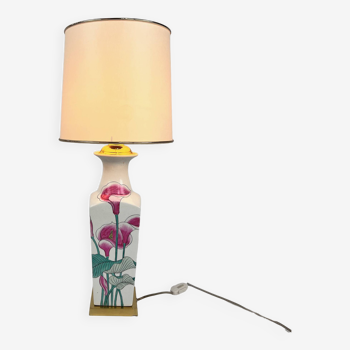 Art nouveau porcelain table lamp with hand-painted flowers, 1960s