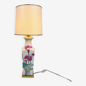 Lampe de table art nouveau en porcelaine avec fleurs peintes à la main, 1960s