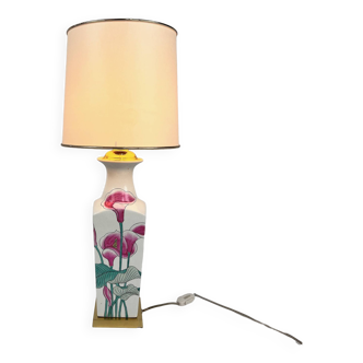 Art nouveau porcelain table lamp with hand-painted flowers, 1960s