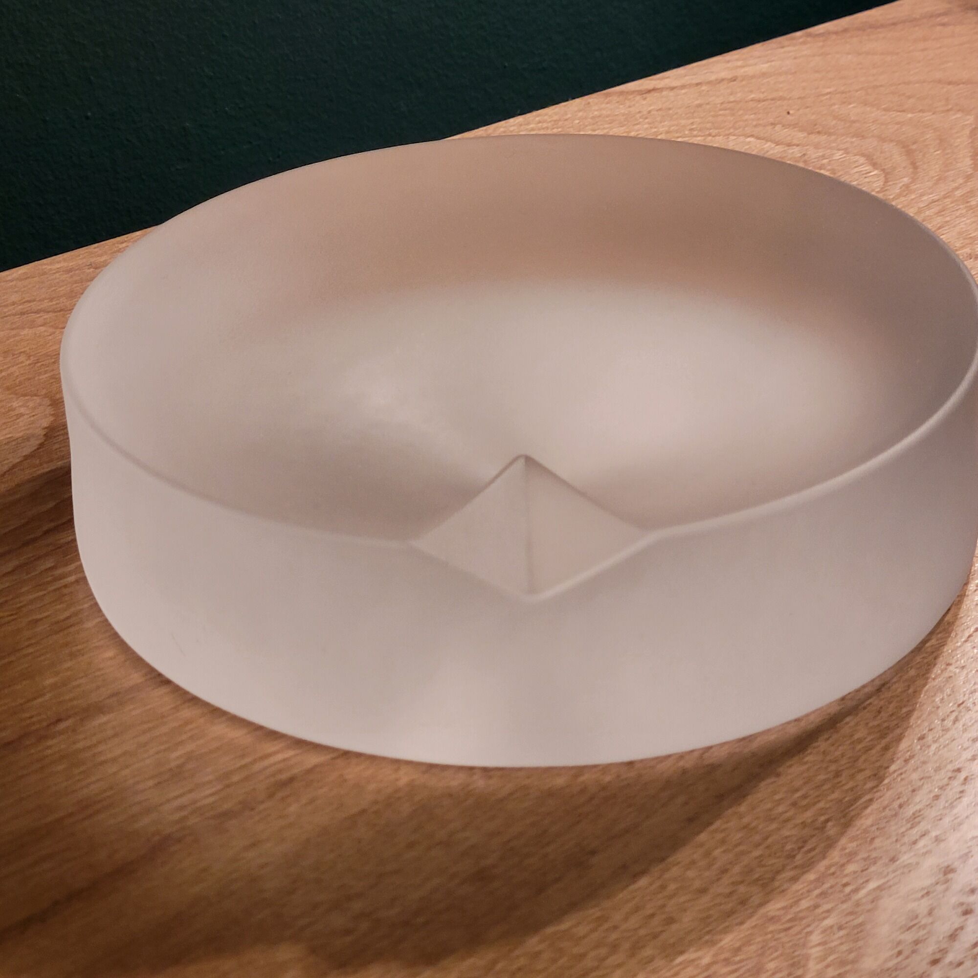 Empty ashtray pocket modernist design in satin molded pressed glass