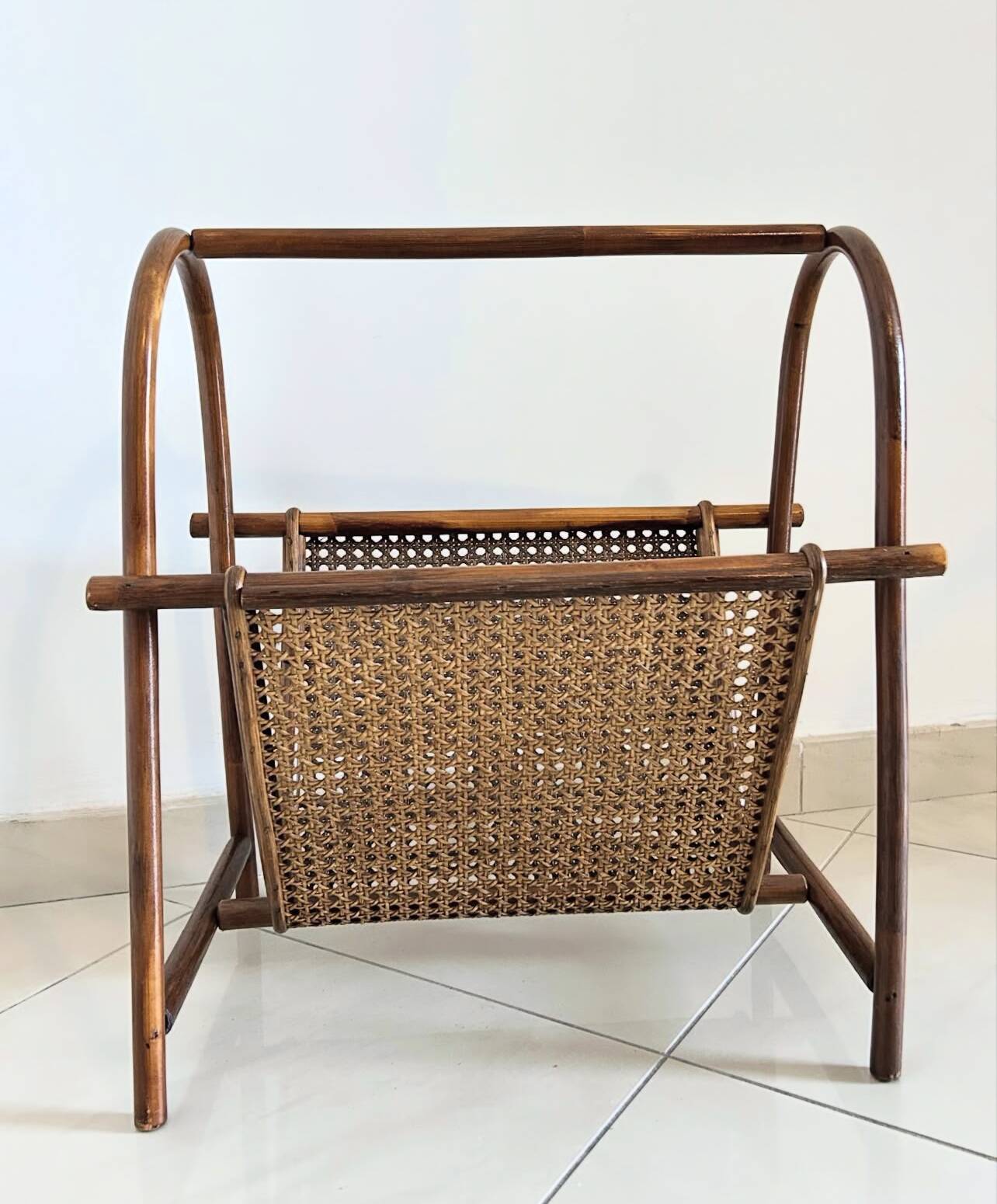 Rattan and cane magazine rack