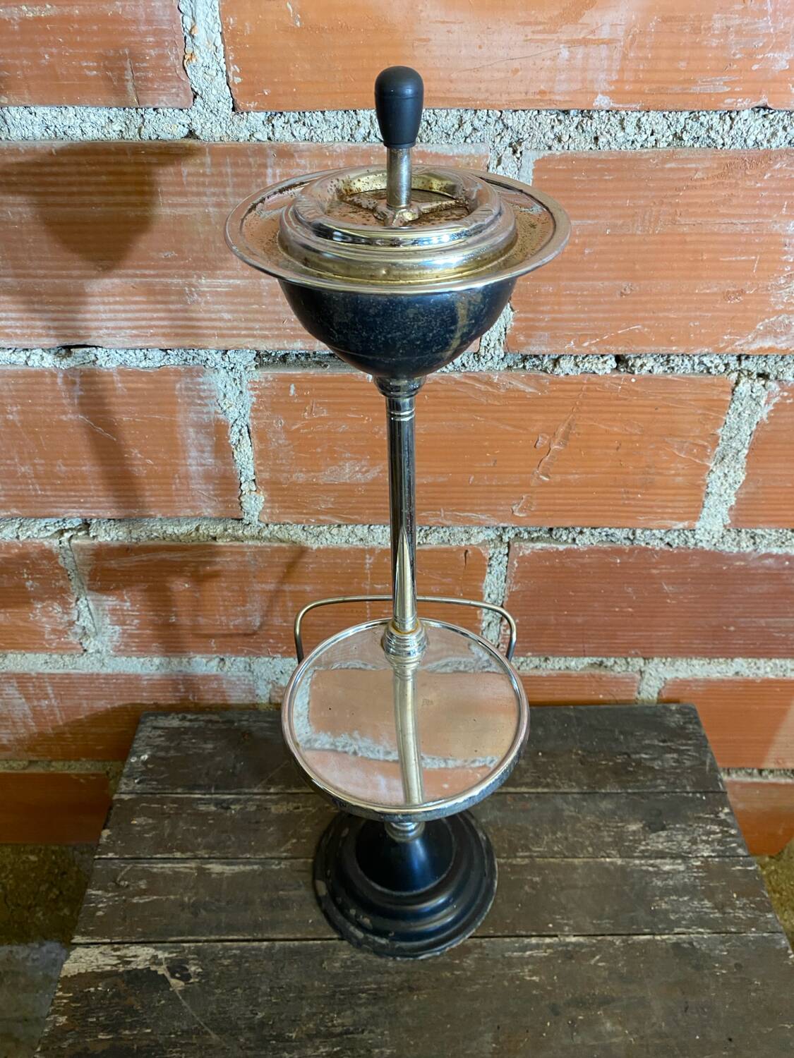 Ashtray on Stand + Tray + Metal Magazine Rack in Black + Vintage Chrome