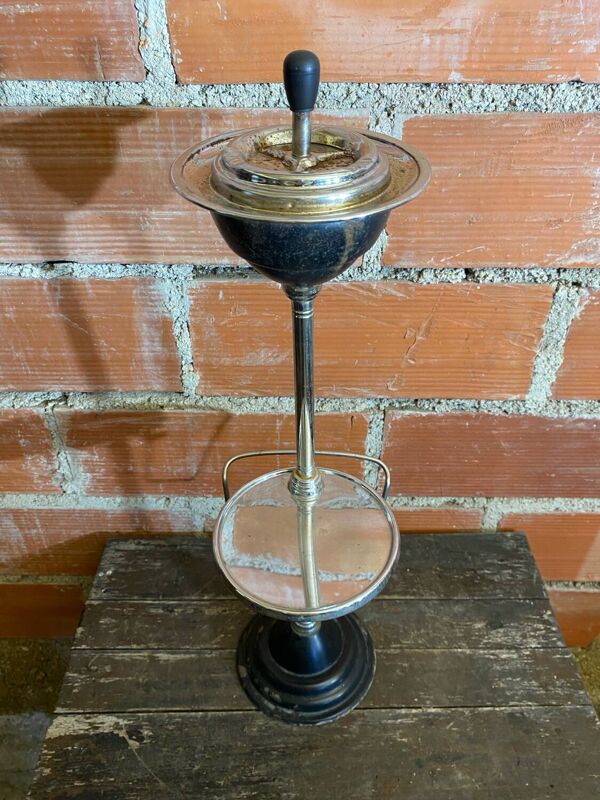 Cendrier Sur Pied + Plateau + Range Revues Métal Noir + Chromé Vintage