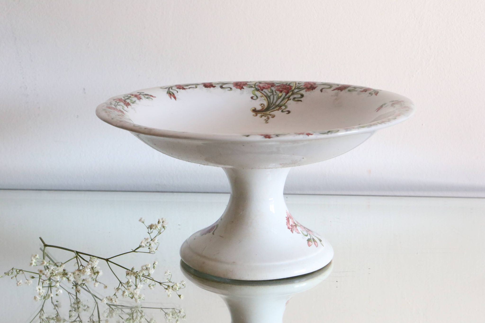 Antique dish, polychrome ironstone compote dish, “Guirlandes” model from the