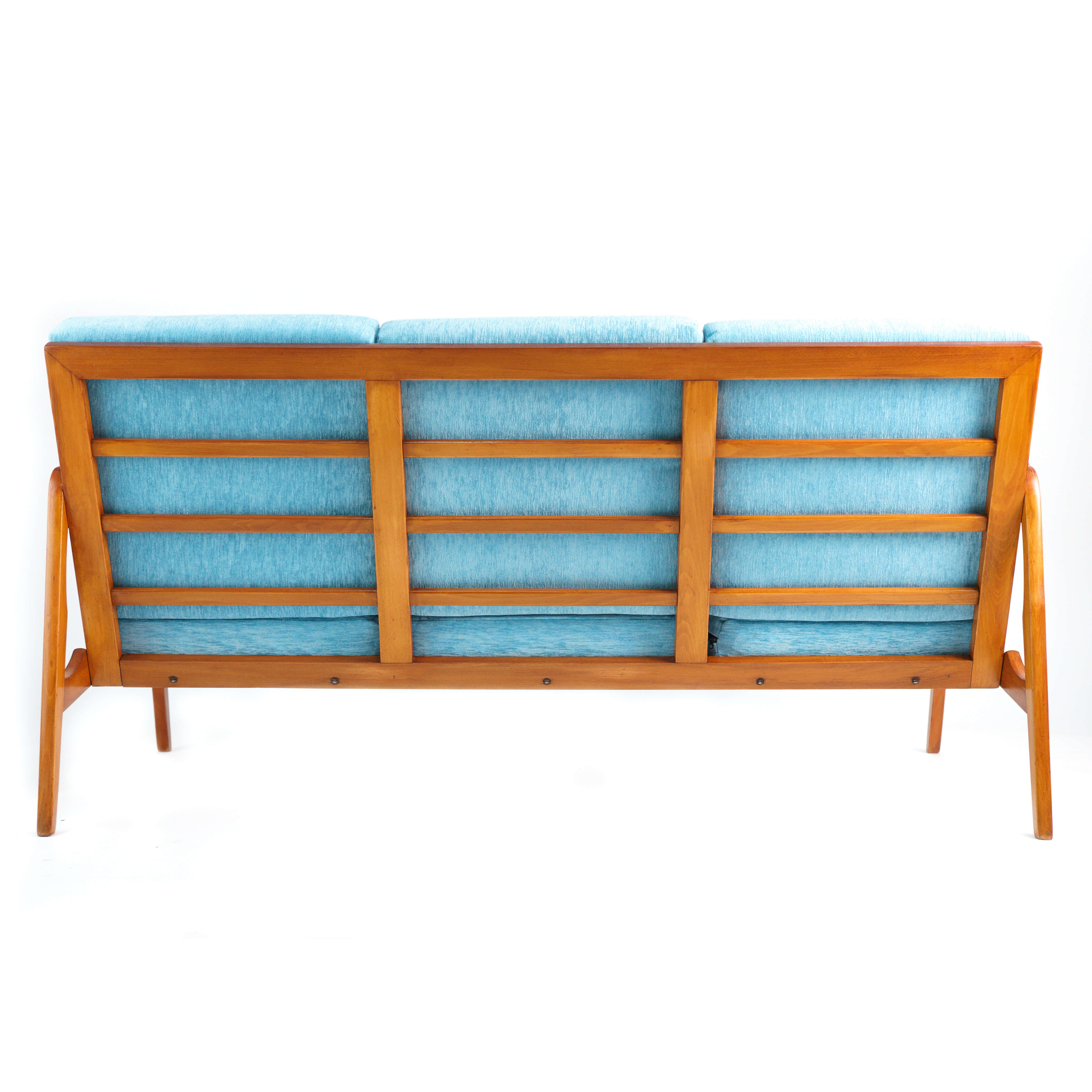 Blue velvet sofa 3 seater vintage style 60s