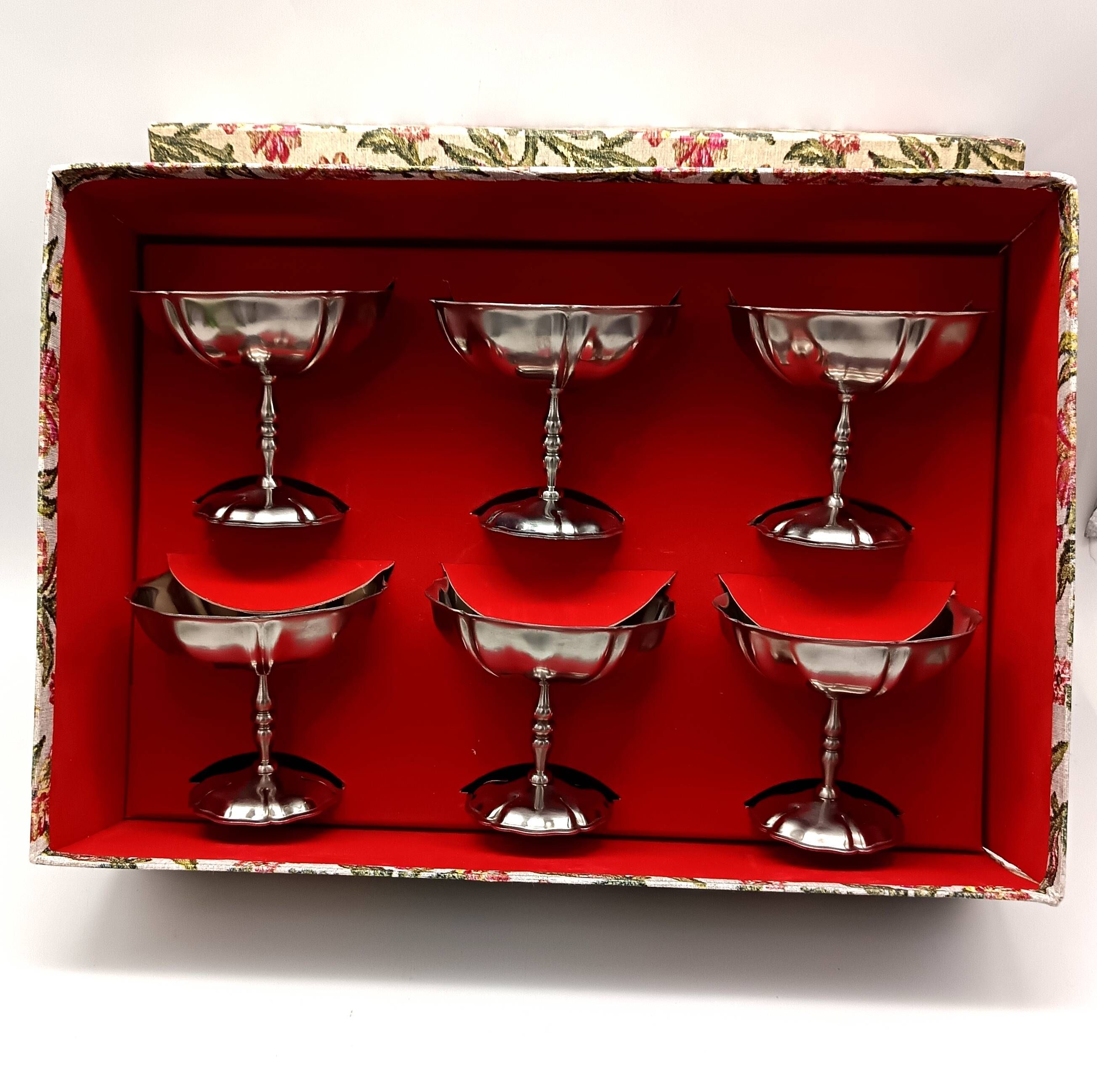 6 STAINLESS STEEL ICE CREAM CUPS, vintage, Le Grün Du vert Orfèvres
