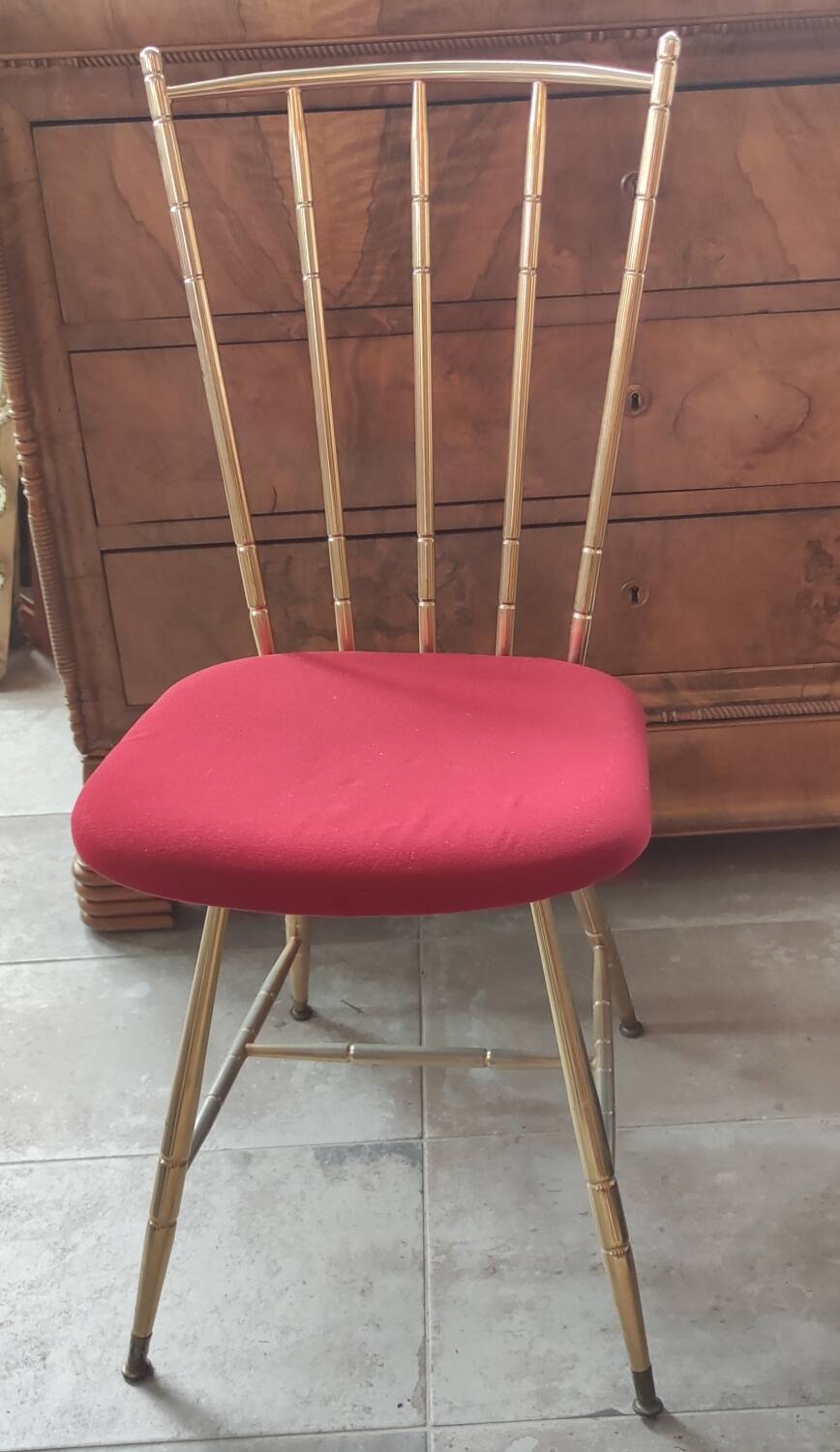 Chaise vintage design métal doré décor bambou