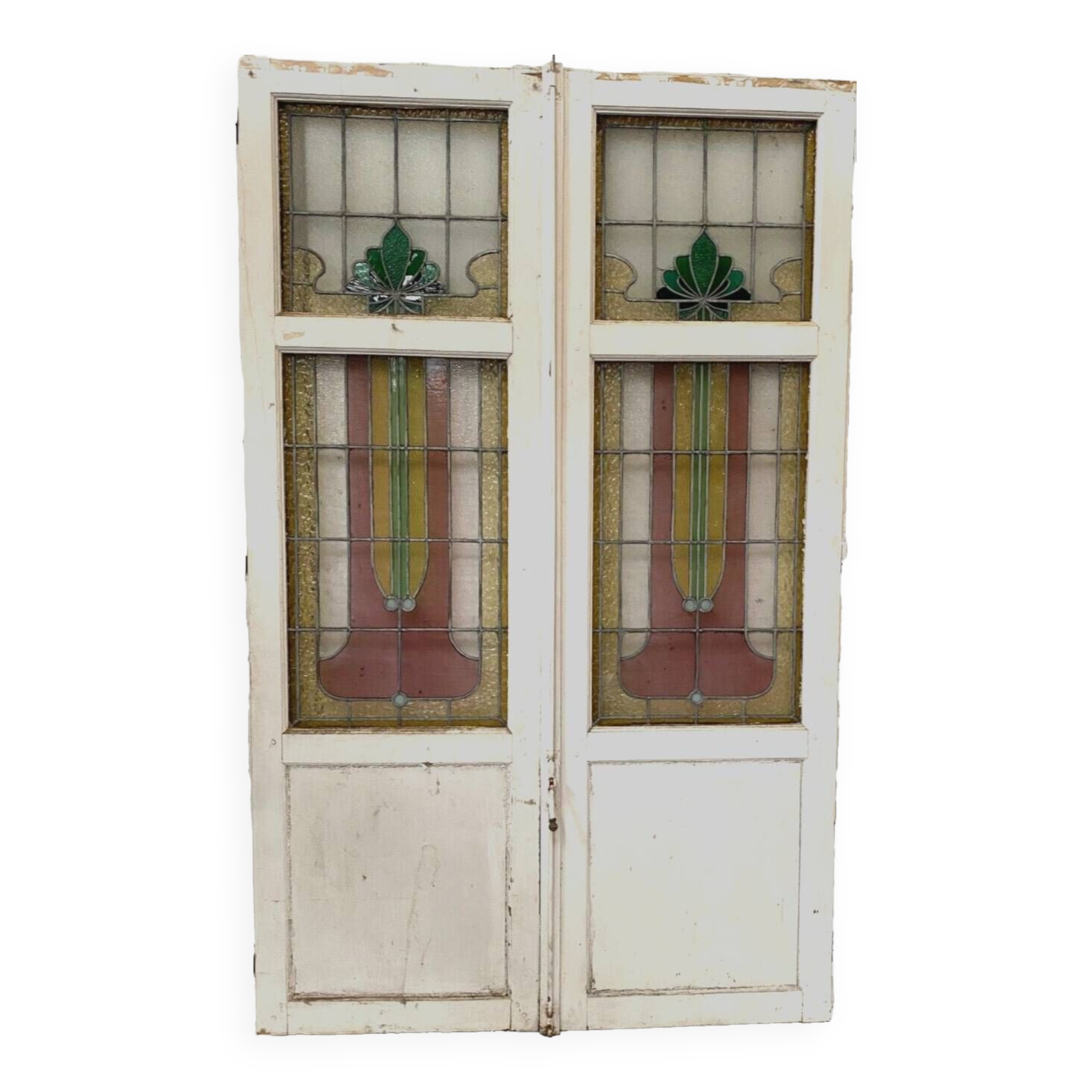 Double Art Deco stained glass partition doors from the 20th century