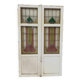 Double portes de séparation en vitrail Art Déco XX siècle