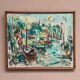 Original Swedish Oil on Canvas" Harbor" By Sven Sinde, Vintage & Framed 47×38cm