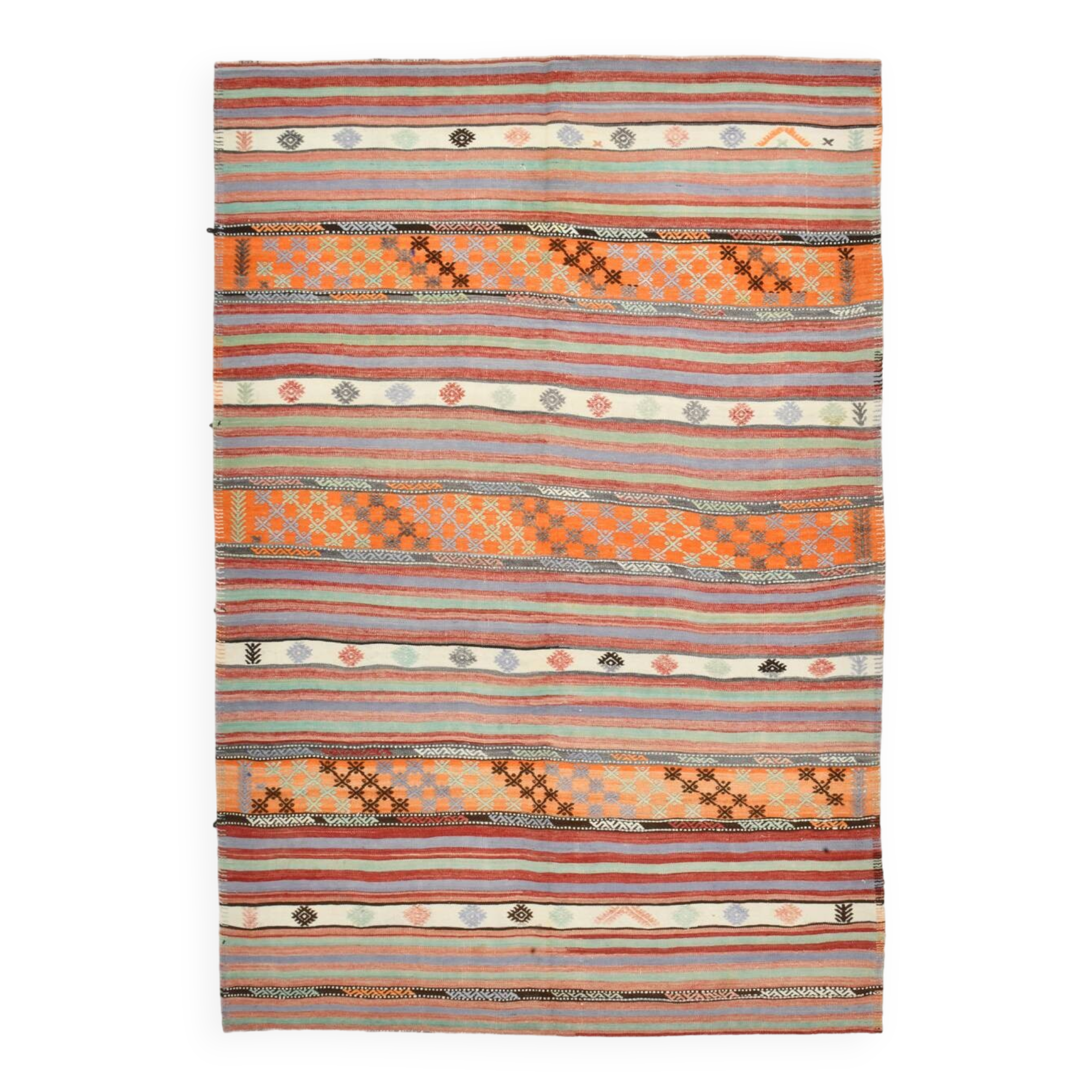 5x8 Orange & Red Striped Vintage Kilim Rug, 173x255Cm SK 32784