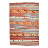 5x8 Orange & Red Striped Vintage Kilim Rug, 173x255Cm SK 32784