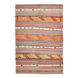 5x8 Orange & Red Striped Vintage Kilim Rug, 173x255Cm SK 32784