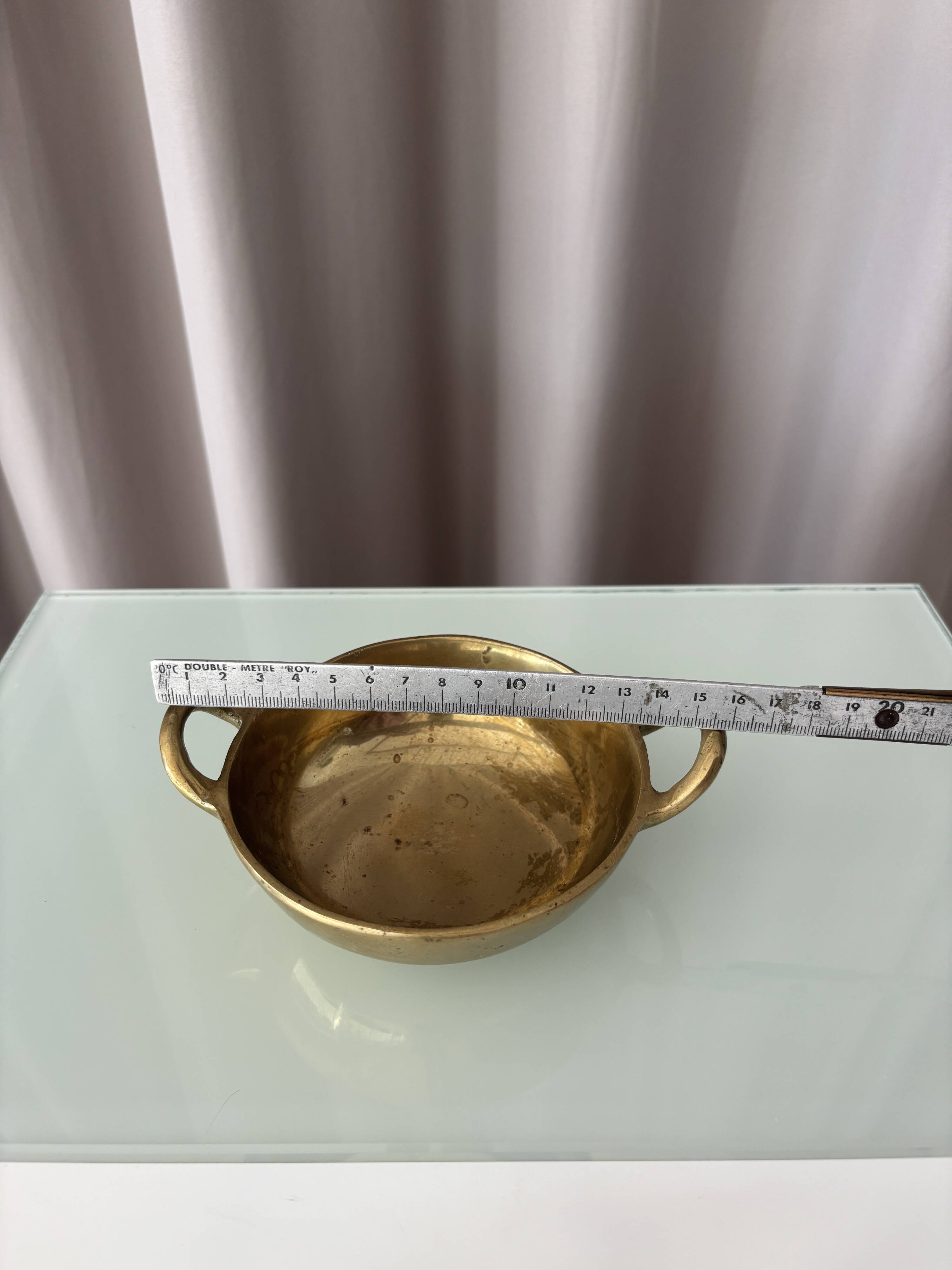 Vintage Solid Brass Catchall Bowl with Loop Handles, 1960s