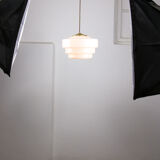 Mid-century Cascade Brass and Opaline Pendant Lamp