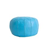 Light blue leather Pouf- handmade Morocco D 53cm x H 32cm