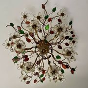 Floral chandelier Banci Firenze with 6 lights, coloured glass and gold metal.