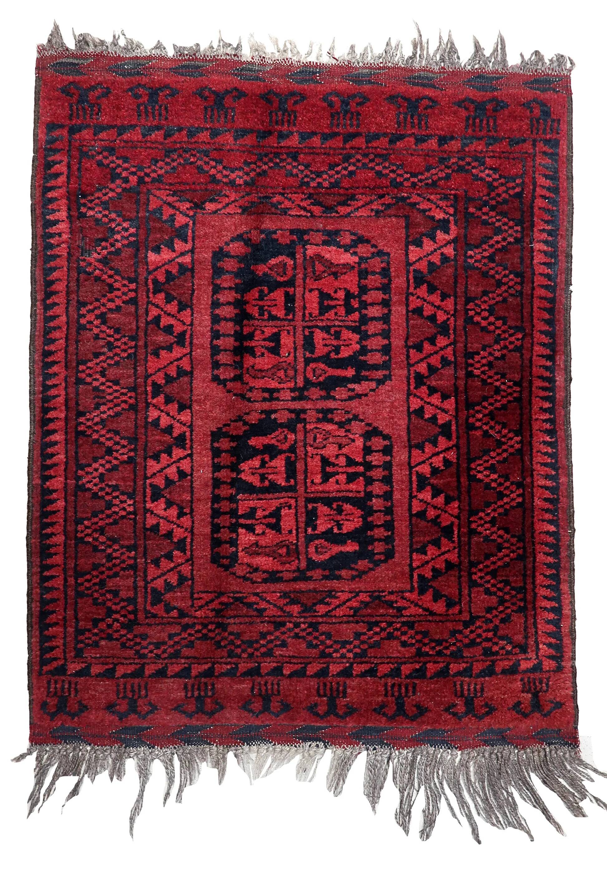 Handmade vintage Afghan Ersari rug 70cm x 89cm 1940s