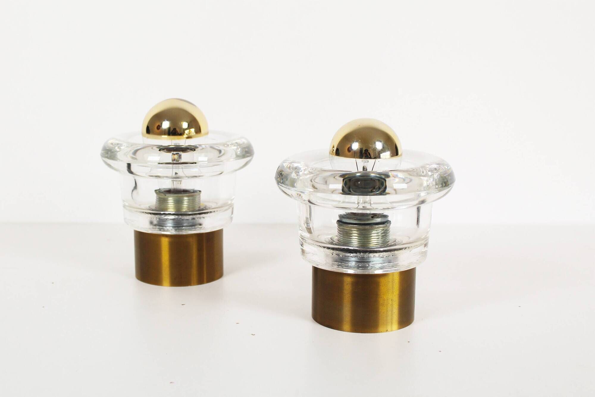 Pair of ice glass and brass wall lamps by Cosack Leuchten