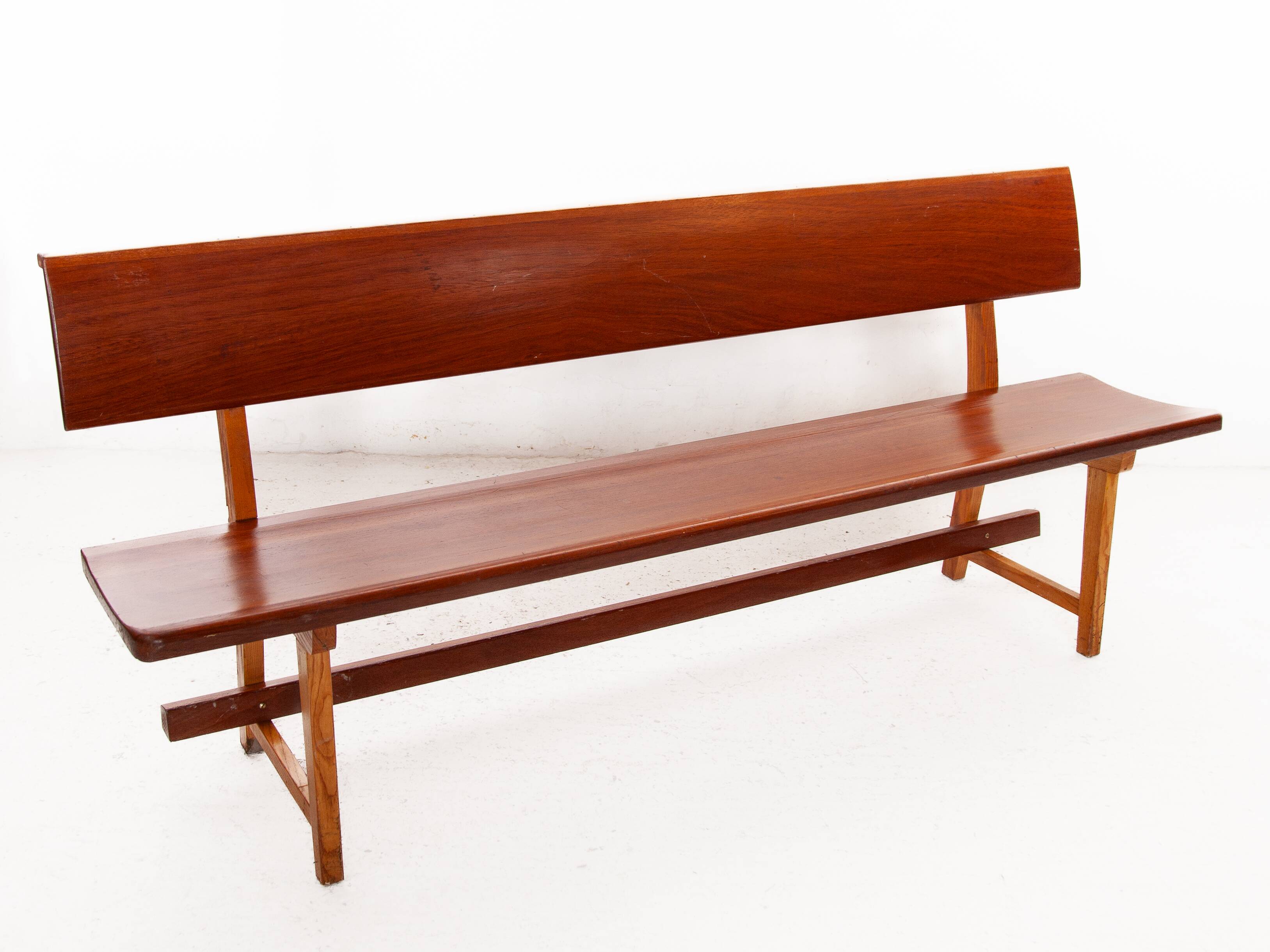 Large Solid Wooden Bench,1960s, Belgium