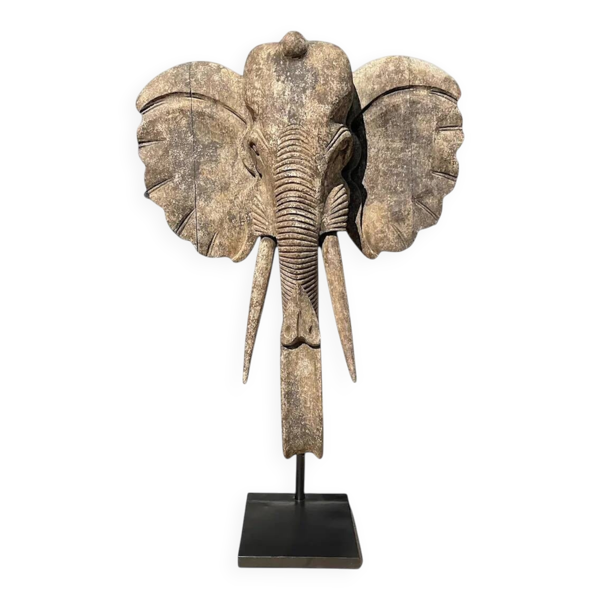 Large handcrafted Suar wood elephant sculpture