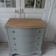 Commode vintage vert de gris, 4 tiroirs, plateau bois