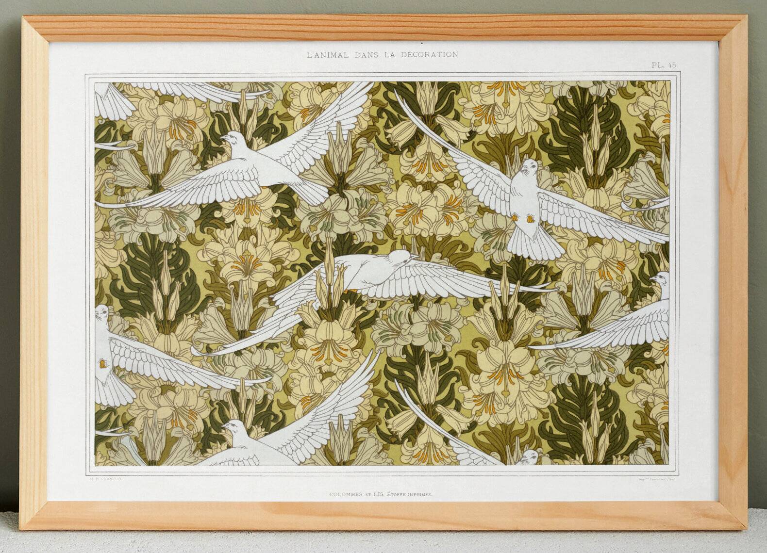Poster “Doves and Lilies”, after an Art Nouveau lithograph from 1897