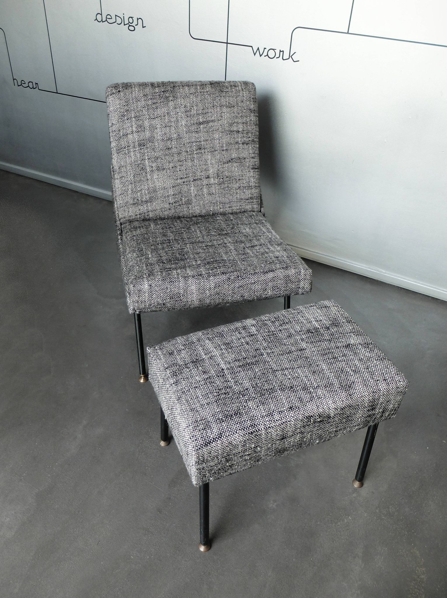 Armchair and ottoman designed by Paul Geoffroy, Airborne, France, 1960