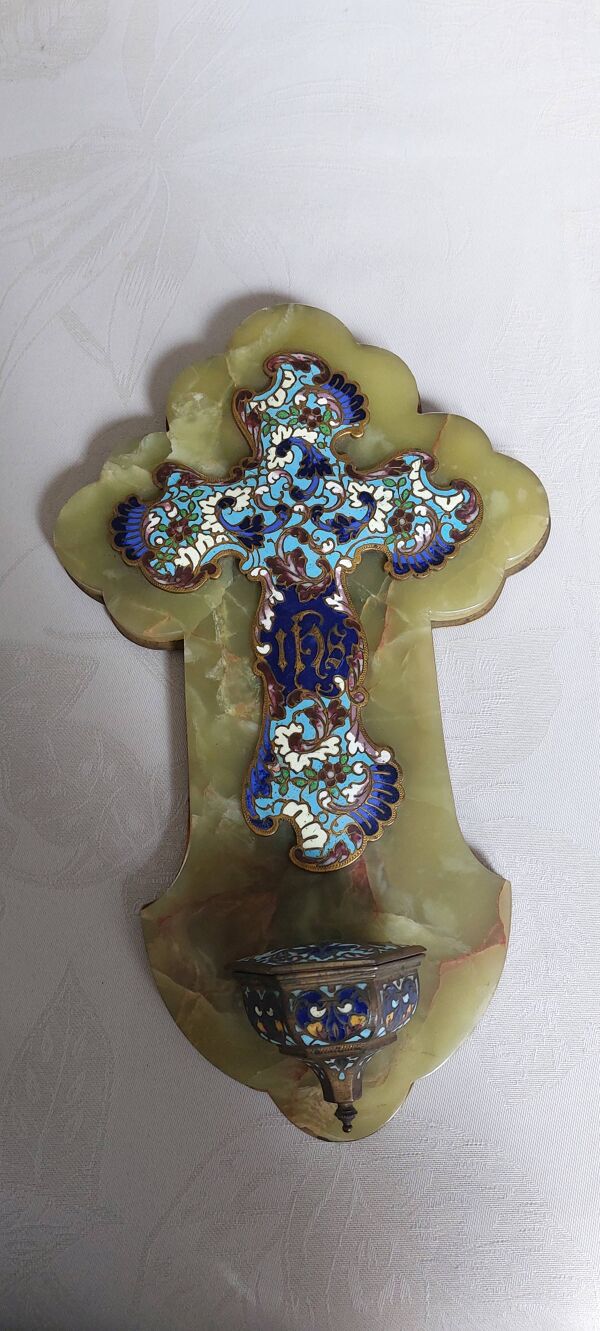 Bénitier mural  du 19ème en émail