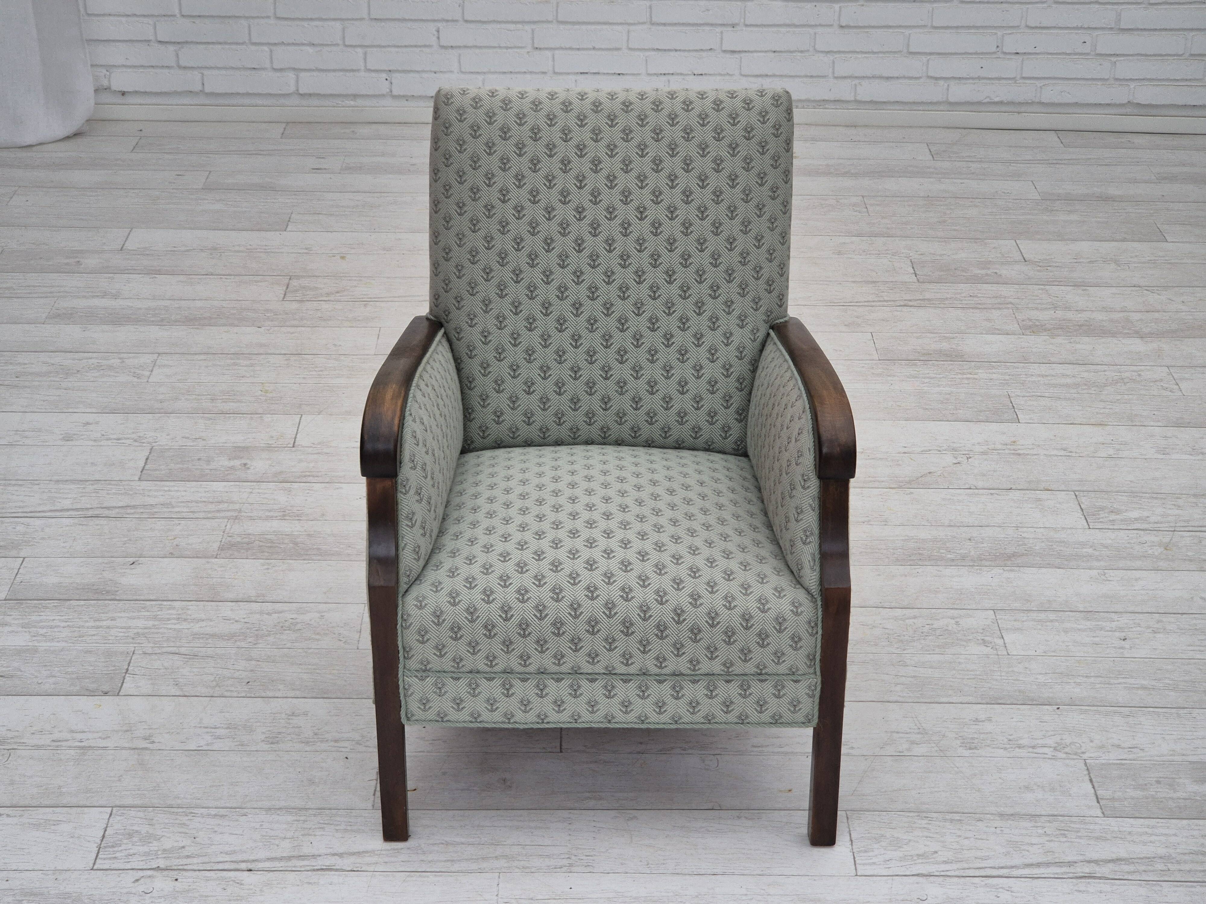 1950s, Danish vintage lounge chair, reupholstered, blend wool fabric.