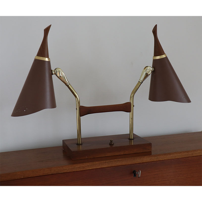Vintage desk lamp double casserole in metal and brass, 1960