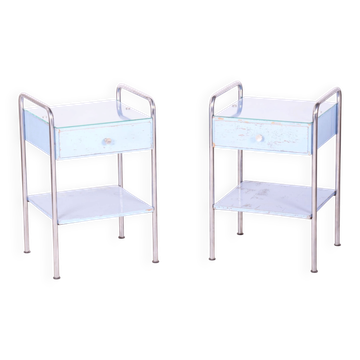 Bauhaus Side Tables in Plywood and Chrome attributed to Mücke-Melder, Czech, 1930s, Set of 2