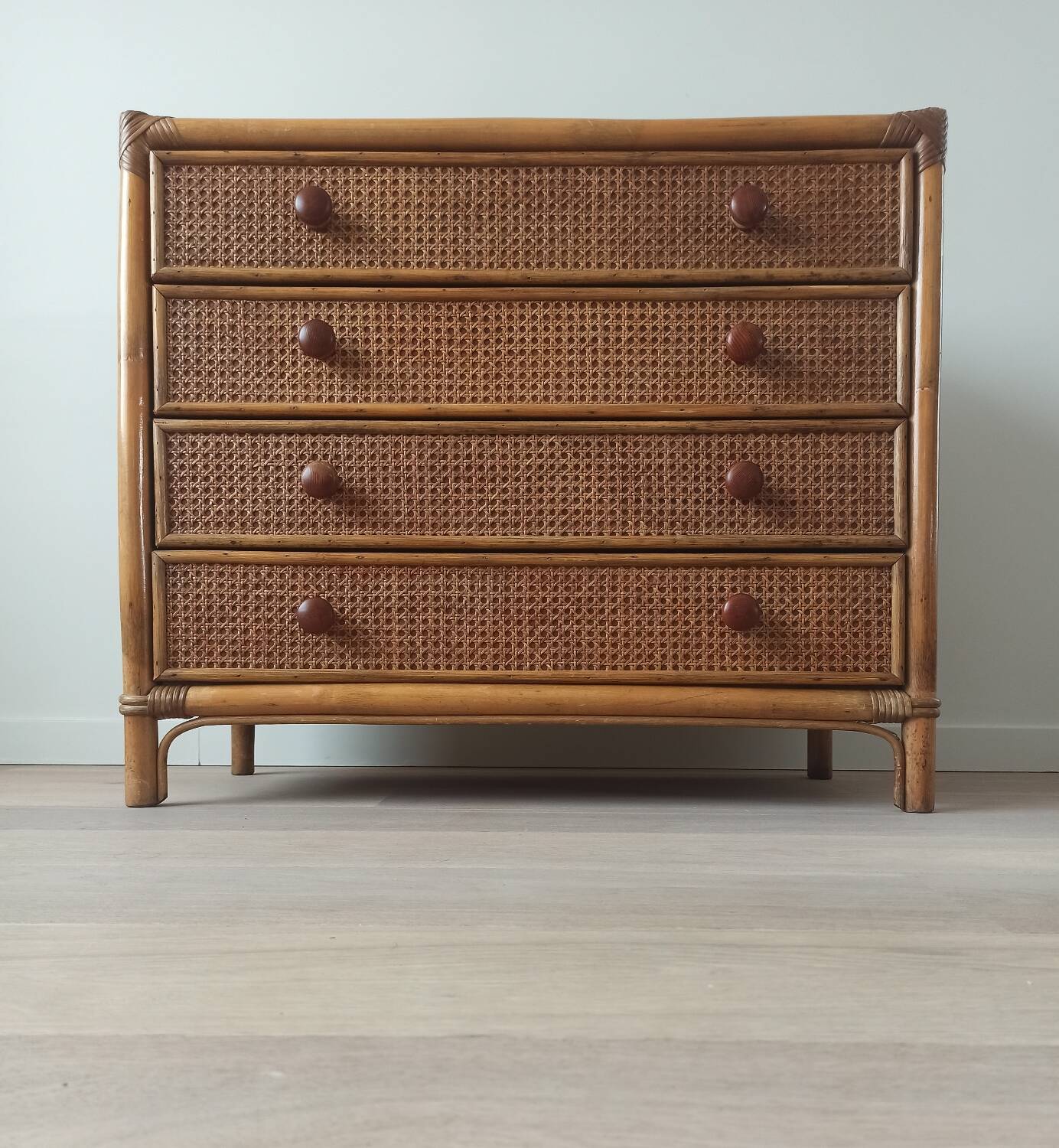 Bamboo and rattan chest of drawers, 70's