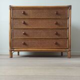 Bamboo and rattan chest of drawers, 70's