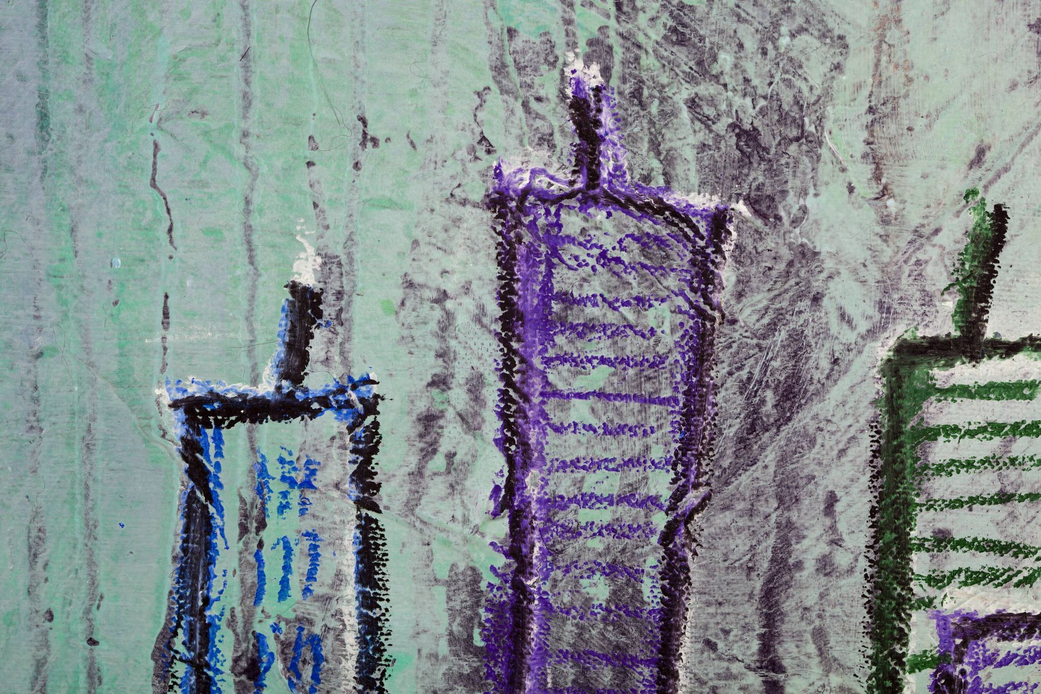 Contemporary paintig in teal, purple and green shades, acrylic on canvas