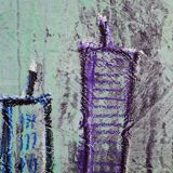 Contemporary paintig in teal, purple and green shades, acrylic on canvas