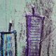Contemporary paintig in teal, purple and green shades, acrylic on canvas