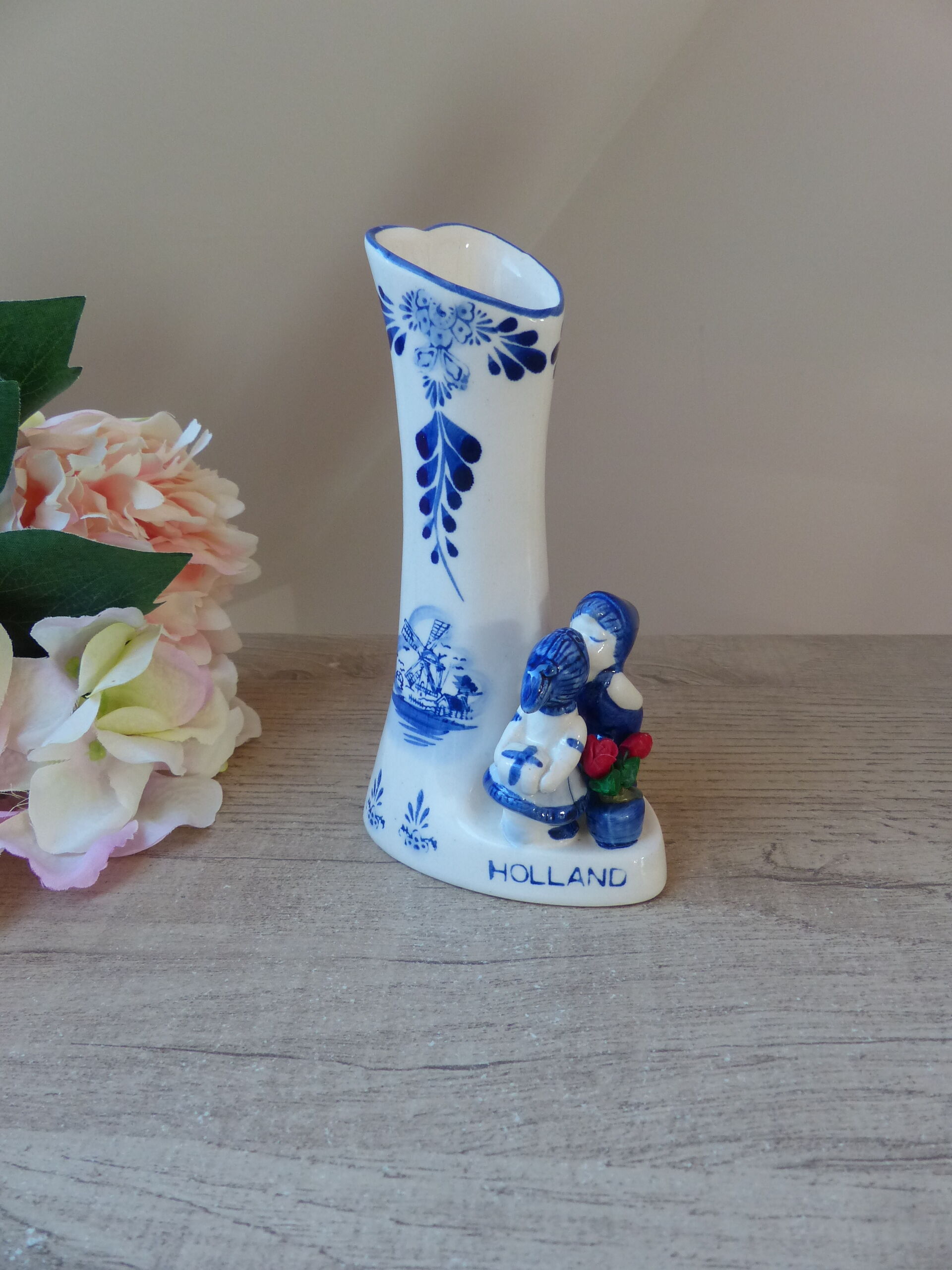 Vintage Small Porcelain Vase Delf Blue and White Heart Shape