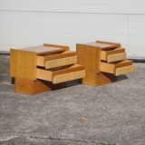 Pair of bedside tables, vintage rattan side furniture 1960