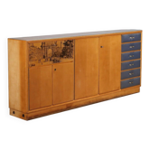Meuble de rangement vintage en placage d’érable avec plateau en verre, design Italie 1950s