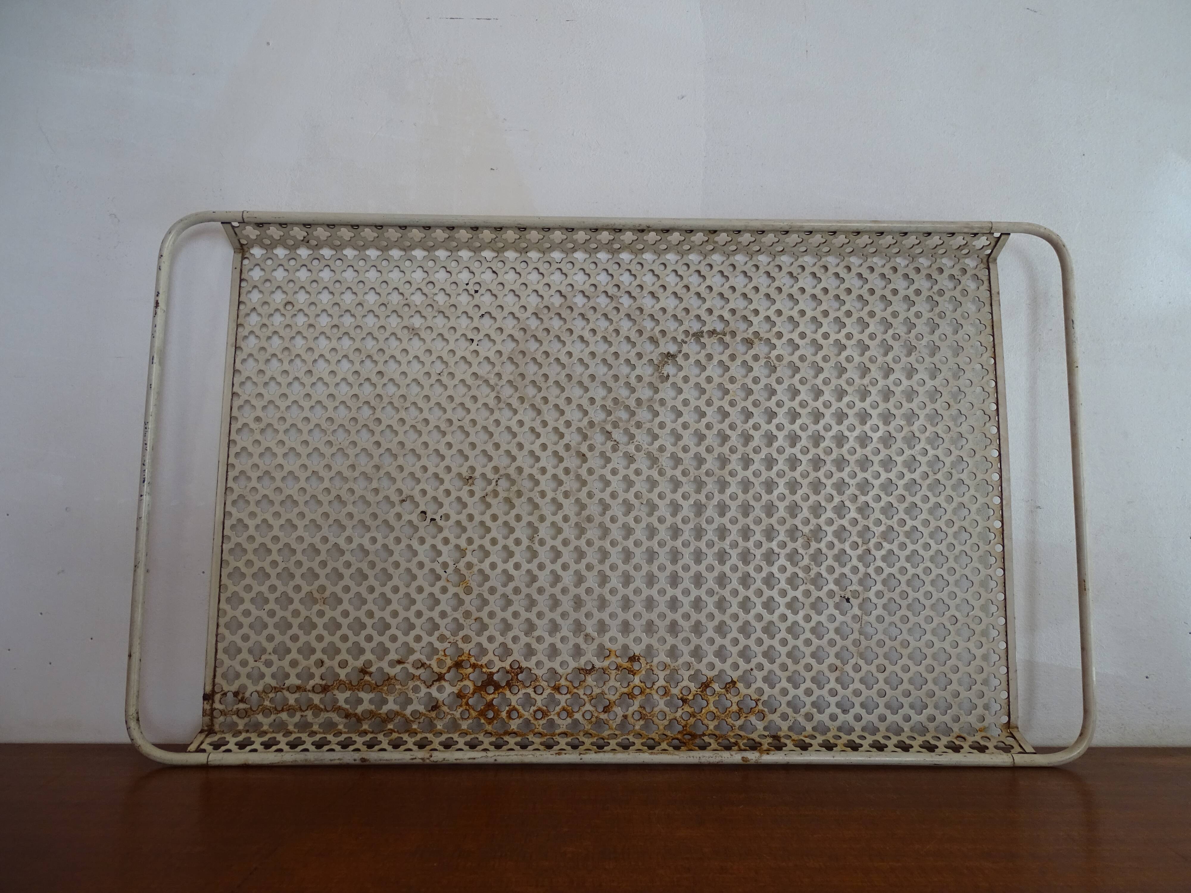 White perforated metal tray Mathieu Mategot design 1950 - To renovate