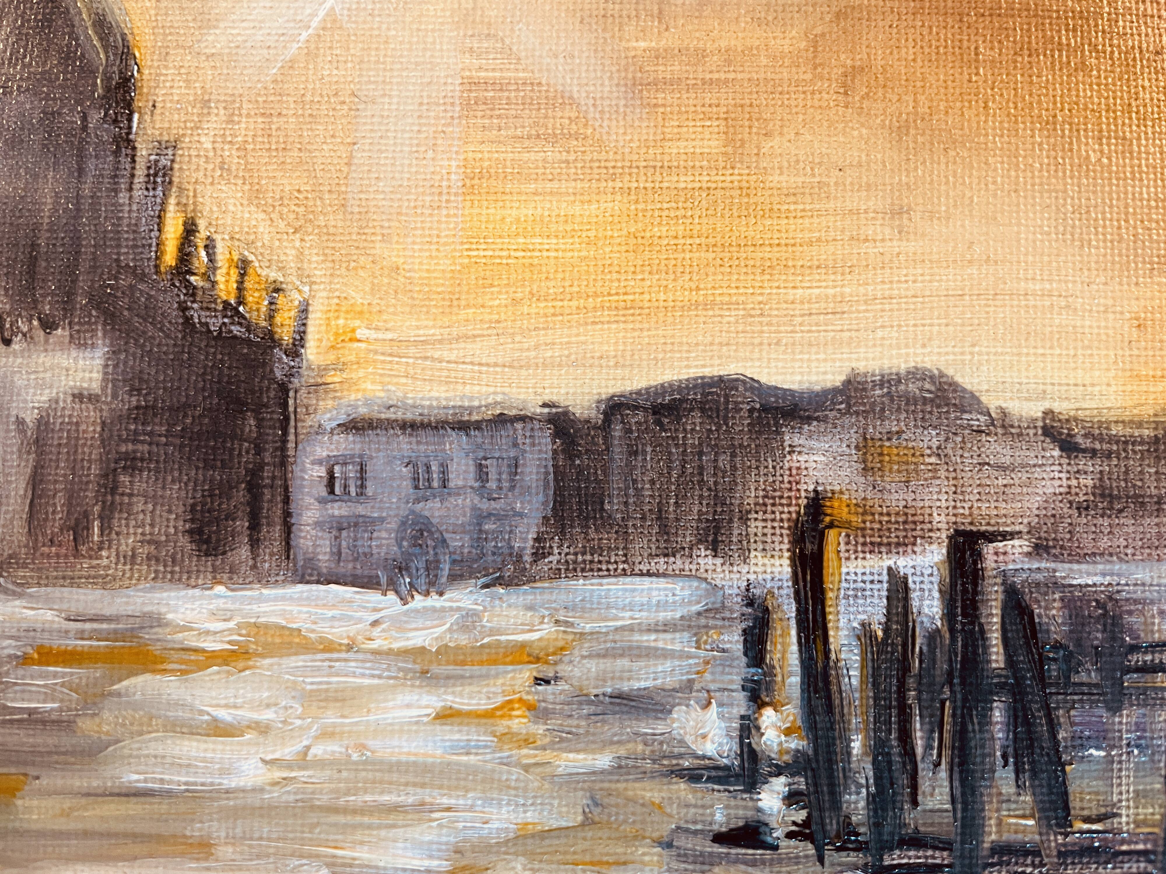 Signed painting oil on canvas landscape Venice "Santa Maria" sunset