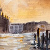 Signed painting oil on canvas landscape Venice "Santa Maria" sunset