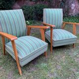 Pair of emerald green fabric armchairs circa 1950