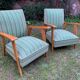 Pair of emerald green fabric armchairs circa 1950