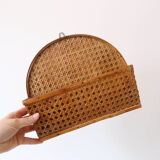 Mail holder, empty wall pocket, wicker and cannage, vintage
