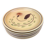 1960s 6 dessert plates Ateliers du Revernay France Matte stoneware Floral decoration