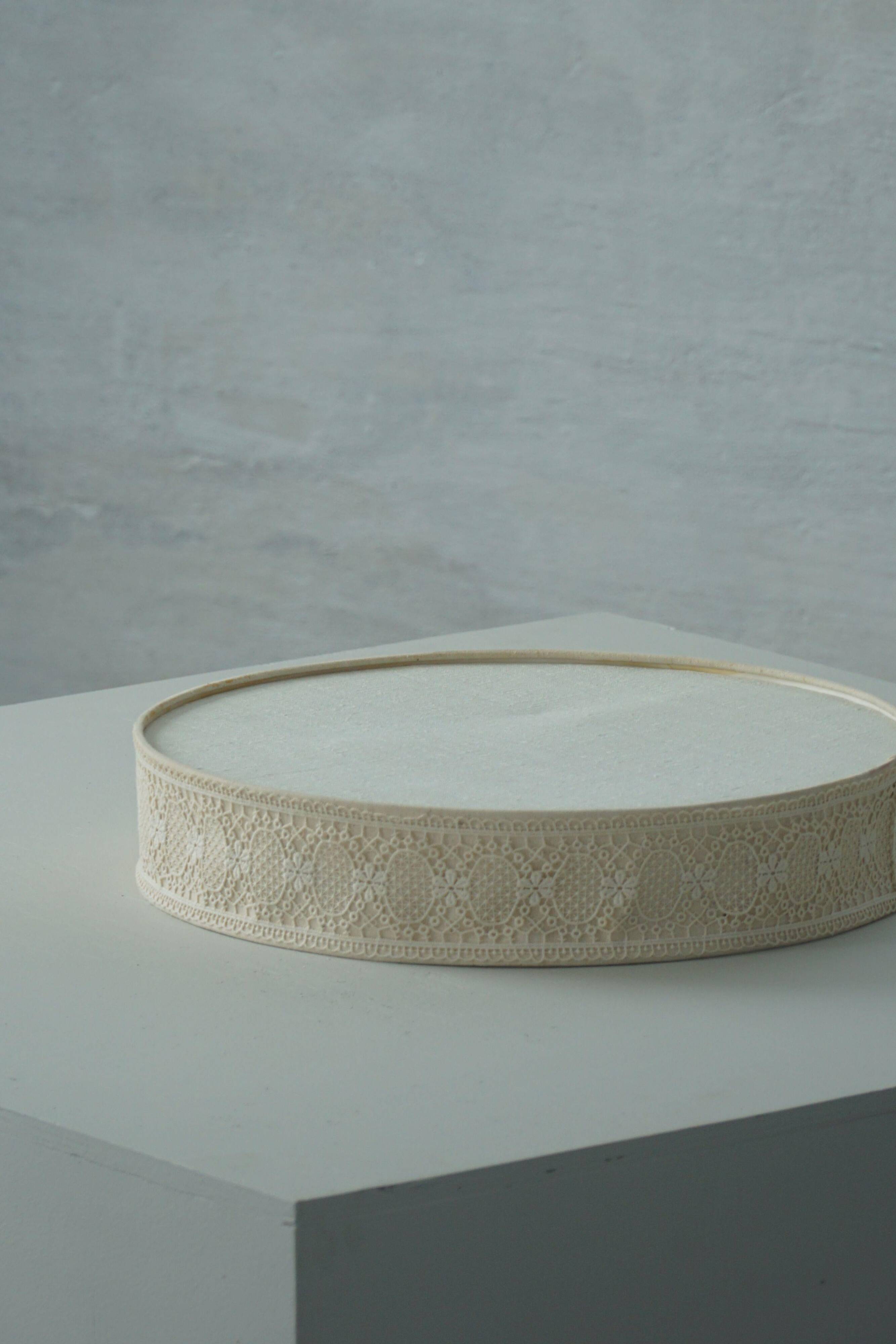 Mid-century modern wall sconce and ceiling light in linen and lace, Sweden, 1950s.