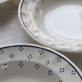 4 vintage white porcelain soup plates - Blue polka dot pattern