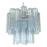 Contemporary sky-blue “tronchi” murano glass chandelier in venini style